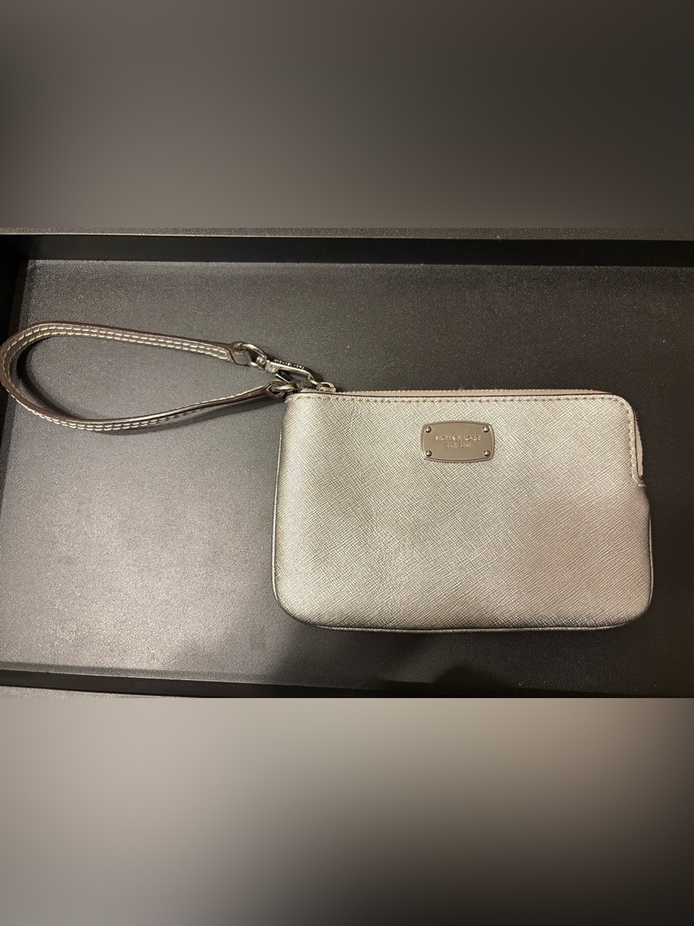 Michael Kors Metallic Silver Saffiano Leather Wristlet